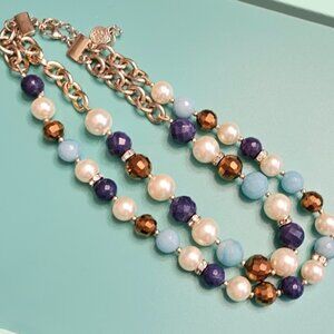 Vintage Double Strand Bill Blass Necklace 16"-19" Adjustable Pearl & Beaded Chic